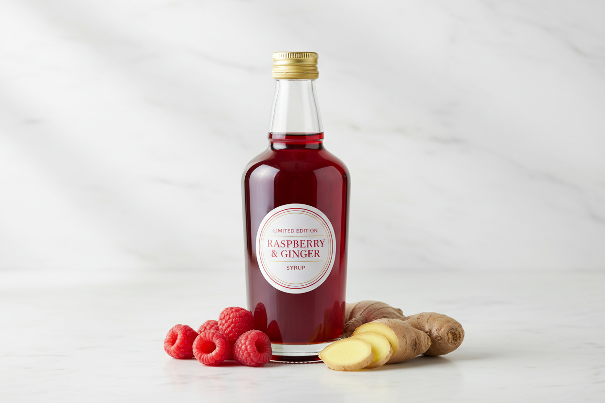The MT Pantry Limited Edition Raspberry & Ginger Syrup in Wooden Box